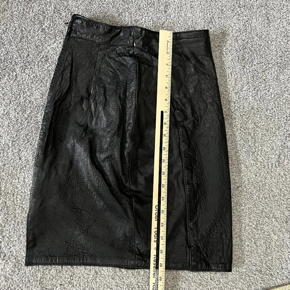 Vintage Ann‎ Taylor skirt womens 4 black leather pencil classic grunge USA 80s - Picture 12 of 13